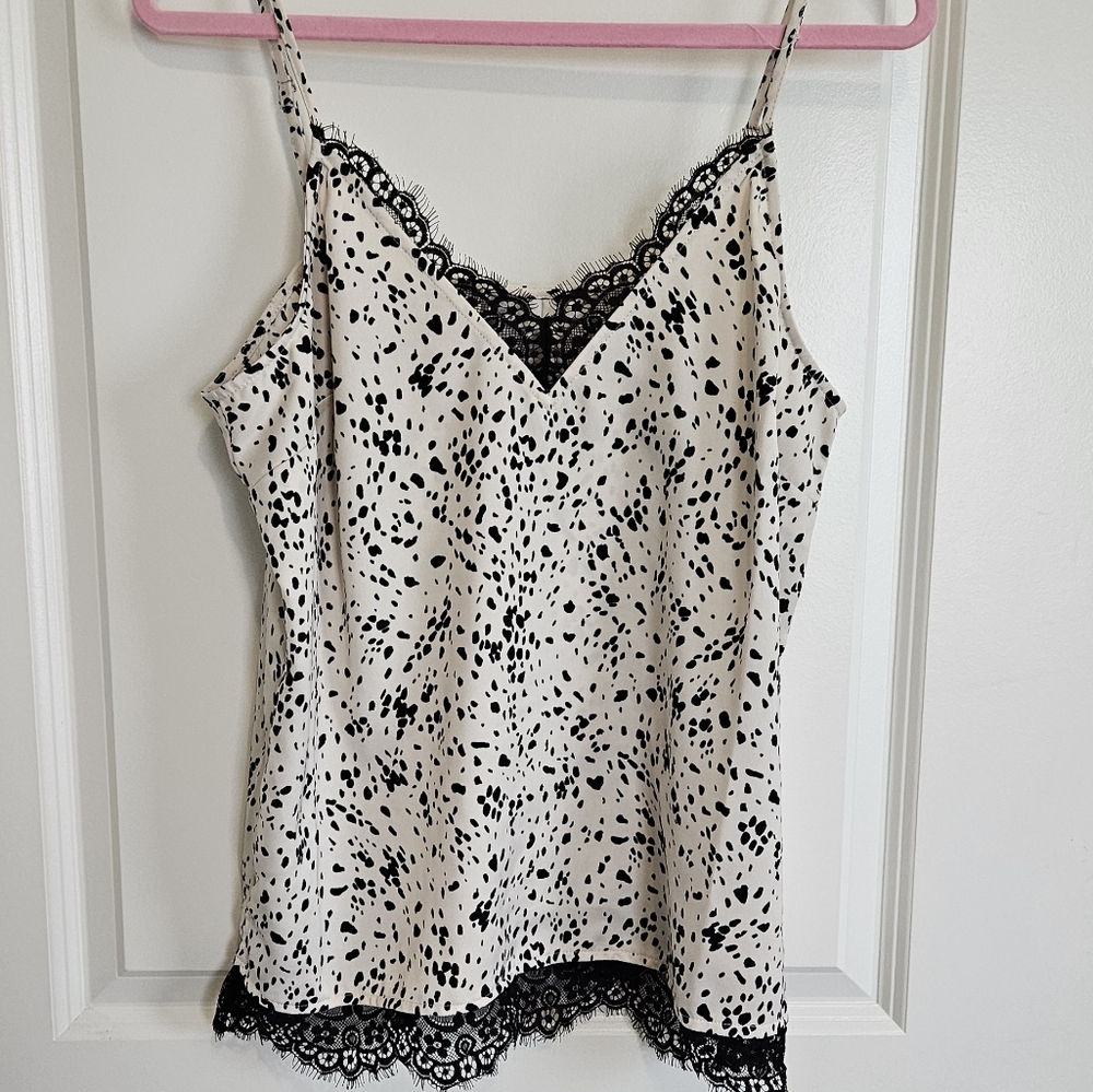 A New Day Spotted Lace Cami Blouse Cream Black Women's Size Large - Picture 2 of 9